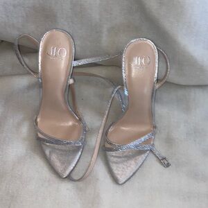 Jennifer Lopez Metallic Silver Strappy Heels